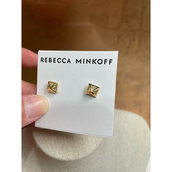NWT Rebecca Minkoff Minimalist Geometric Gold Tone‎ Square Stud w/ Push Backs - Picture 5 of 6